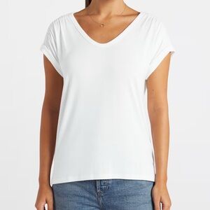 Market & Spruce Alexa SS Smocked Shoulder Tee White Large NWT STITCH FIX